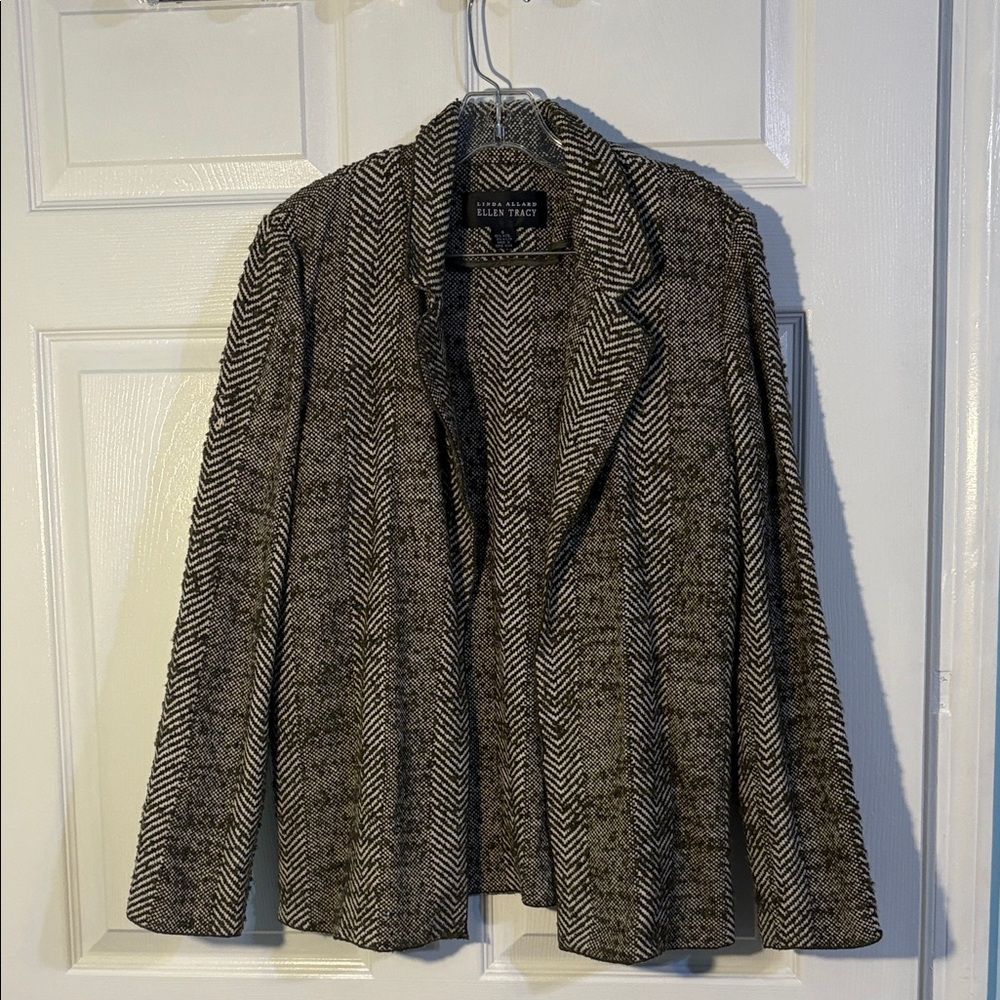 Ellen Tracy Black and Gray Herringbone Blazer